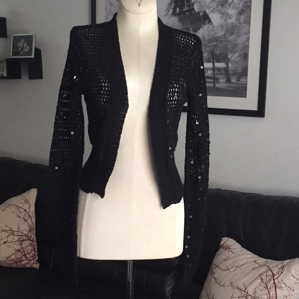 Yag Black Crochet Sequined Cardigan. S. Pre owned